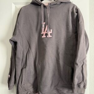 Majestic  Dodgers Gray Hoodie with LA Pink Logo